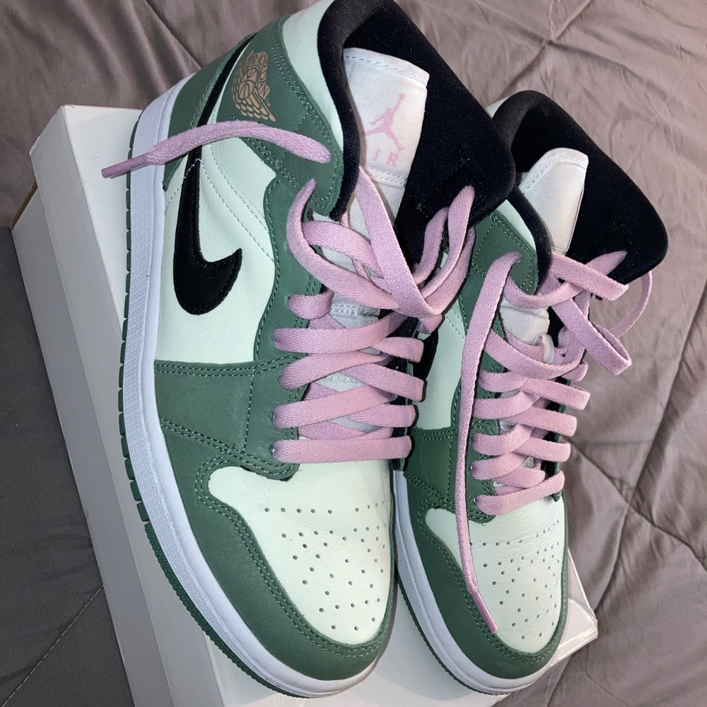 Dutch green black and pink Jordan 1s